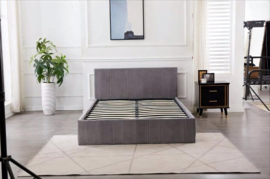 Kosy Koala Ottoman Storage Bed grey small double 4ft line pattern fabric velvet bedroom furniture