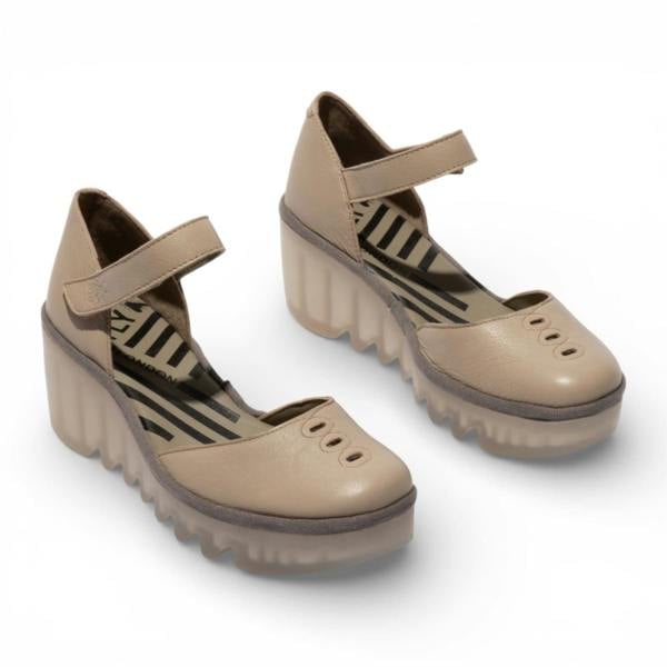 Fly London Women's Taupe BISO305FLY Suede Leather Wedge Sandals
