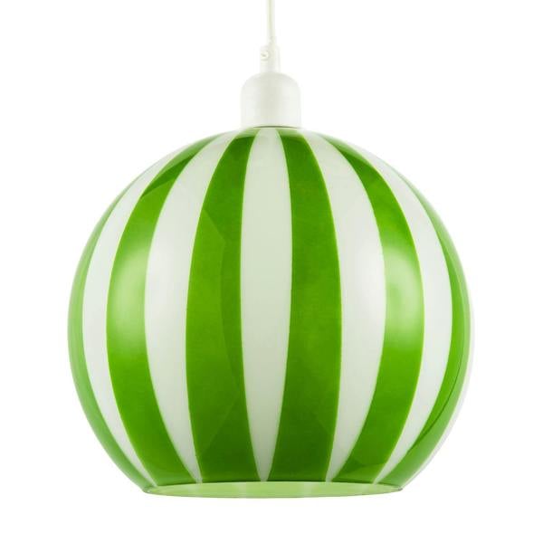 Green and White Striped High Gloss Glass Globe Pendant Light Shade Image 1