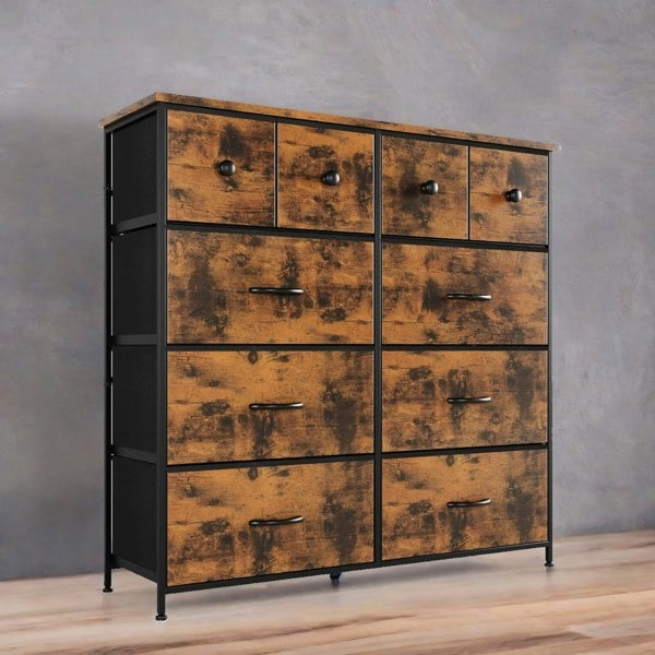 Rafaelo Mobilia Industrial 10 Drawer Chest Rustic Brown