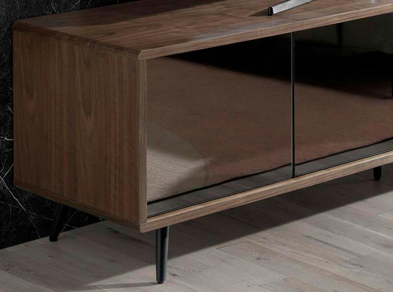 Angel Cerdá Mirror Effect Black Glass, Walnut and Black Steel TV Unit 3223