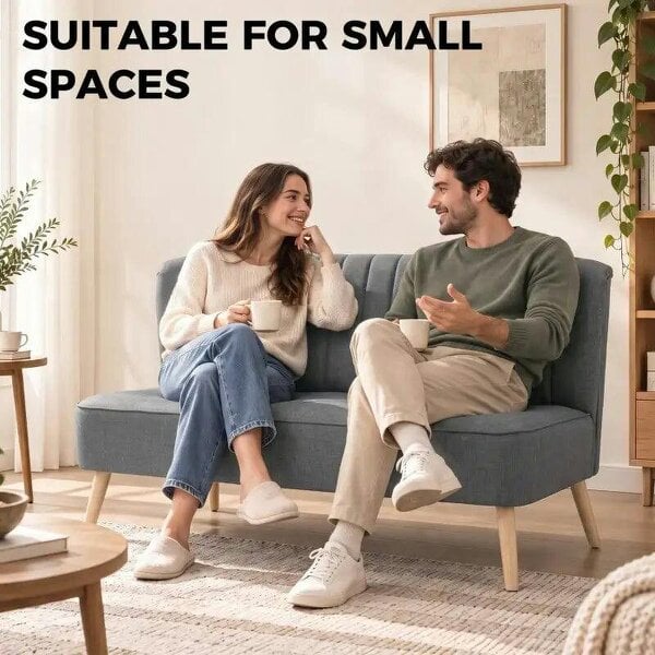 2 Seater Sofa for Living Room, Modern Linen-Look Fabric Couch, Armless Loveseat Sofa Settee for Bedroom, Dark Grey