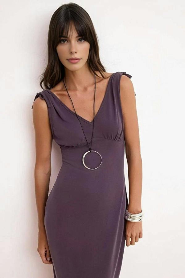WOVCOR Bodycon V-Neck Sleeveless Tie-Detail Modal Knit Dress