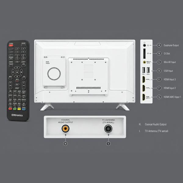 EMtronics EM32HDRWD 32" Inch HD LED TV with Built-in DVD Player - White