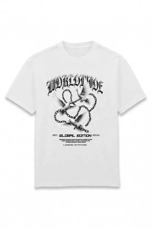 London Attitude Worldwide Global Edition Oversized Heavyweight Graphic T-Shirt in White