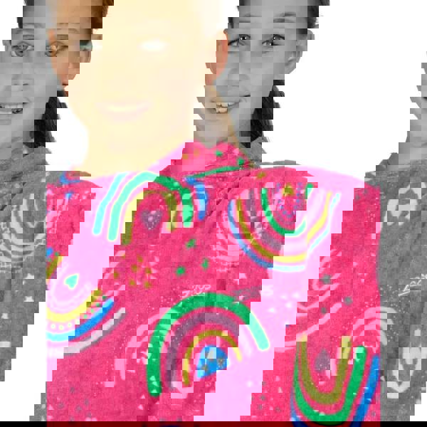 Zoggs Rainbow Magenta Kids Poncho Hooded Towel Robe - Pink