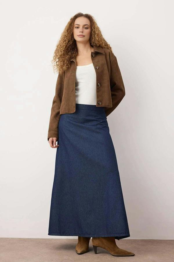 WOVCOR Flounced Maxi Denim Skirt