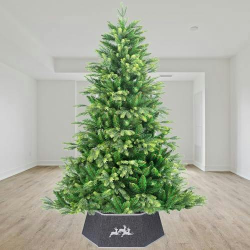 26.8 Inch Hexagonal Fabric Christmas Tree Collar in Grey, Foldable Tree Stand Cover image 8