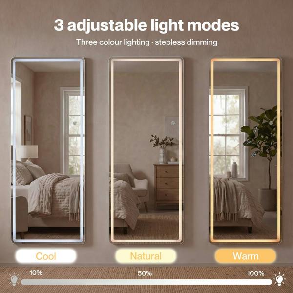Yezi Full Length Mirror 3 Color LED Touch Dressing Mirror 165x60cm with Dimming