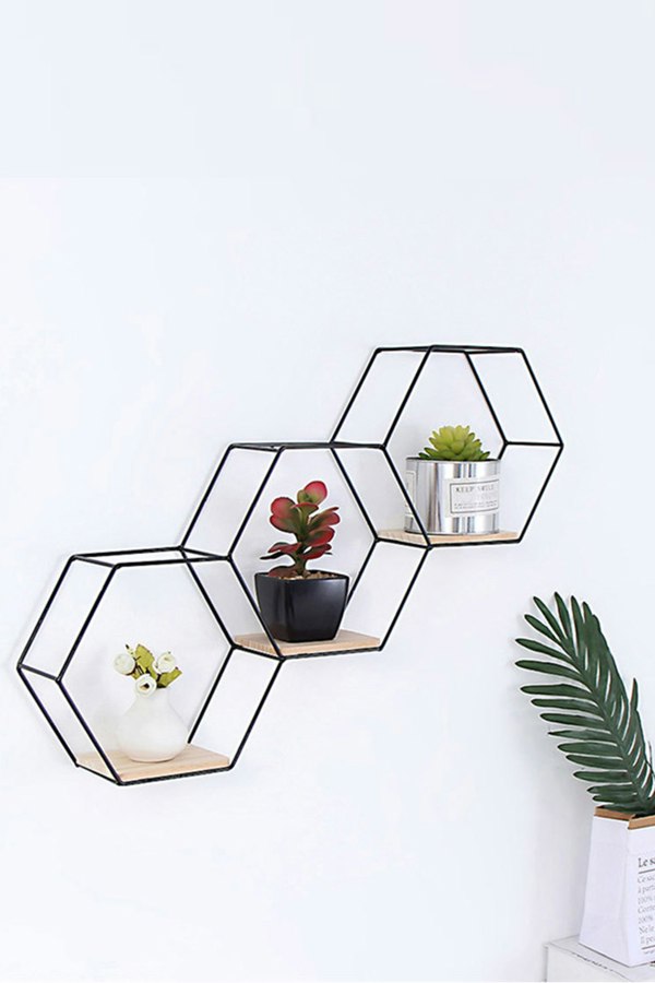 Living and Home Hexagon Floating Shelves Set of 3 Shelves for Wall Storage Accessories Decorative Honeycomb Wall Display Shelf