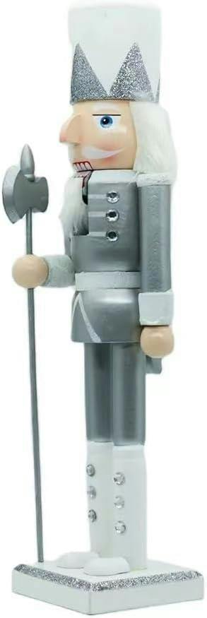 25cm Silver and White Wooden Nutcracker Soldier Set of 3 for Christmas Display image 1