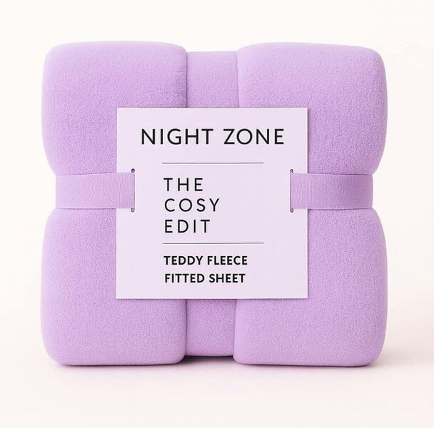 Night Zone Teddy Fleece Fitted Sheet 30cm Deep – Extra Deep Warm Teddy Bear Bedding - Lilac