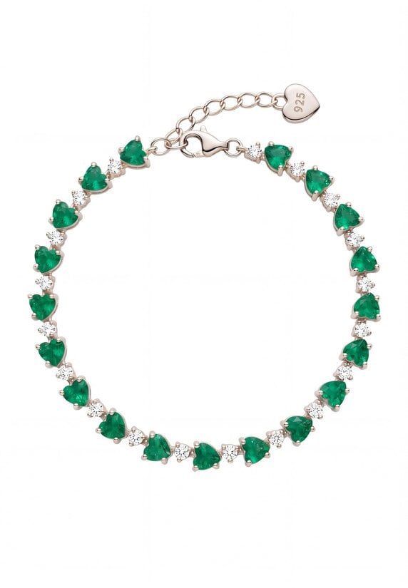 Latelita Asscher Cut Heart Tennis Bracelet Emerald Silver