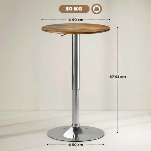 Wyld Haus Redone Rustic Brown Adjustable Swivel Round Bar Table With Steel Base