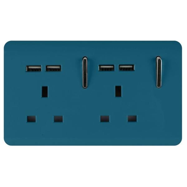 Trendi Switch 2 Gang 4 Port USB 2100mA Plug Socket in Ocean Blue