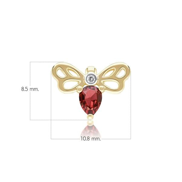 Gemondo Honeycomb Art Nouveau Pear Shape Garnet and Diamond Bee Pin in 9ct Yellow Gold