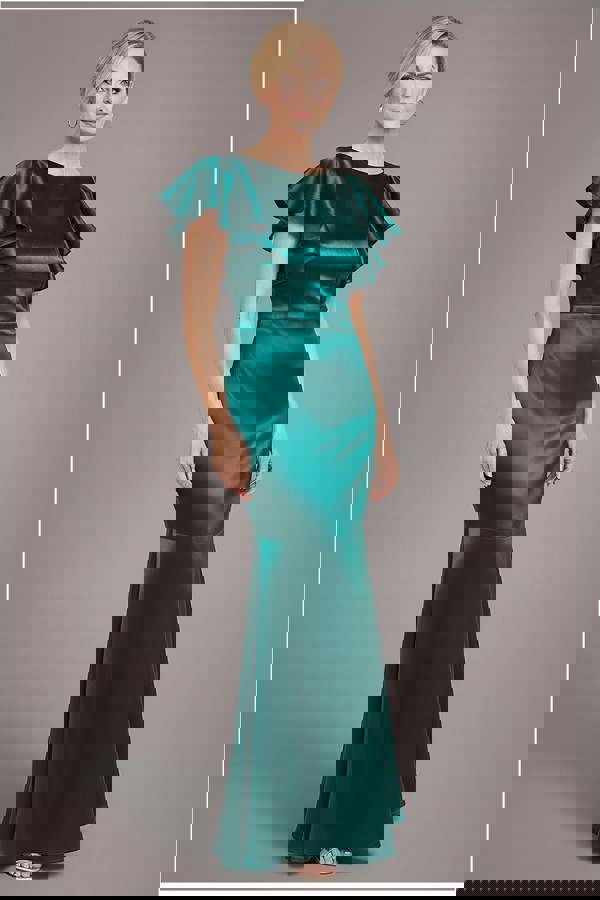 Satin Flutter Sleeve Mermaid Maxi - Emerald Green DR3954M