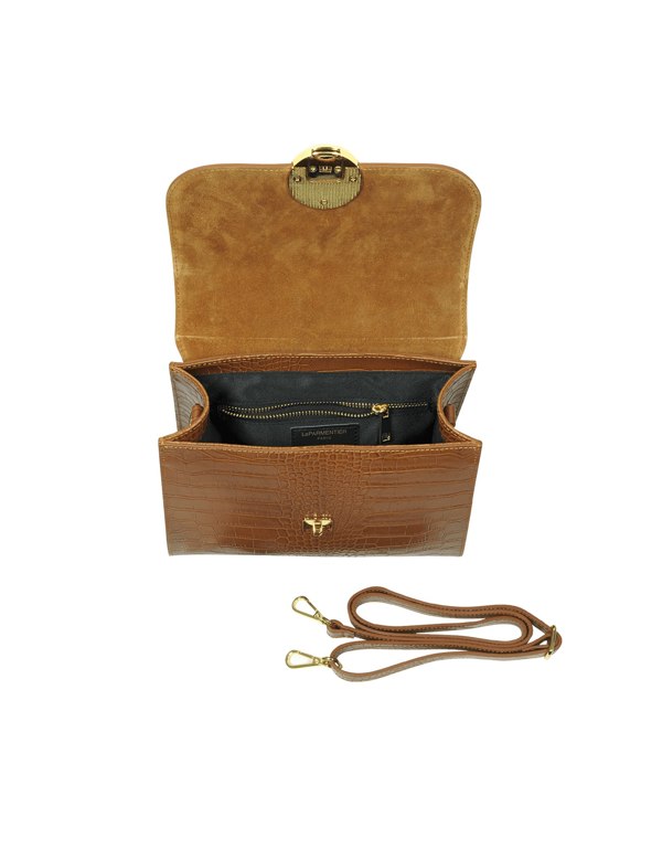 Le Parmentier Bombo Croco Top-Handle Satchel Bag - Cognac