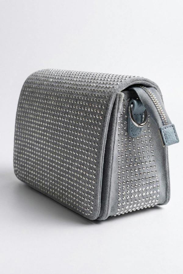 Pearl Diamante Flap Crossbody Bag - Sky Blue