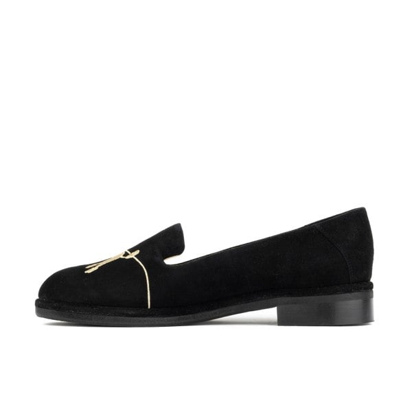 Embassy London Fetch - Black - Women's round toe poodle embroidered comfy leather loafer