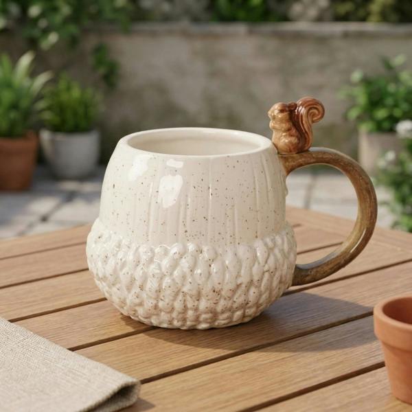 Garden Greatness Sculpted Squirrel Handle Textured Mug