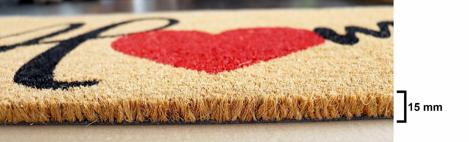 A.Unique Home 15mm Coir Doormat Non-Slip PVC Back - Heart Home 40x80cm
