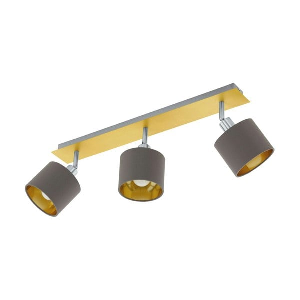 Flush Ceiling Light Brushed Brass Satin Nickel Shade Cappuccino Fabric E14 3x7W Loops