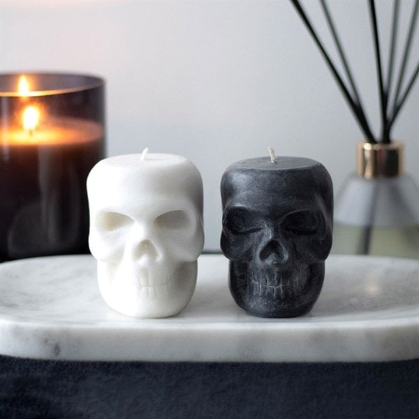 Serano Set of 12 Opium & White Sage Skull Candles in Display