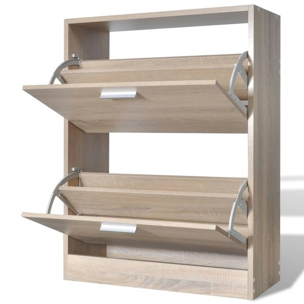 Berkfield Oak Look Wooden Shoe Cabinet with 2 Compartments