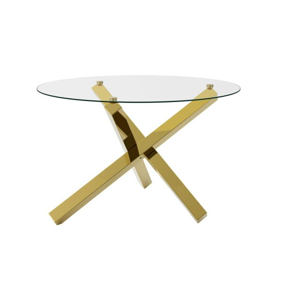 Wyld Haus San Sebastian Clear Glass and Gold Metal Round Dining Table 4 Seater