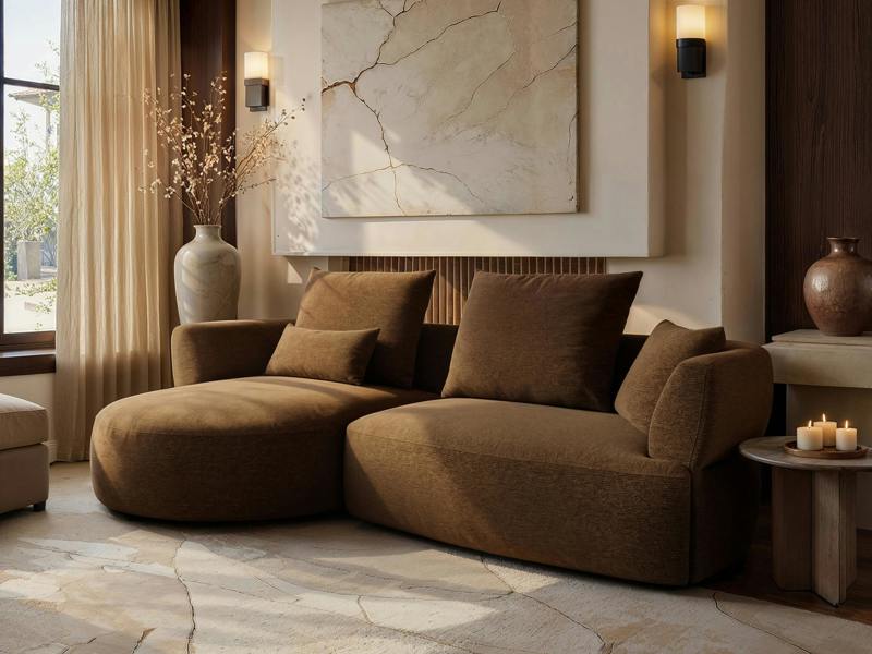 Lia Large L Shape 4 Seater Sofa Brown Chenille