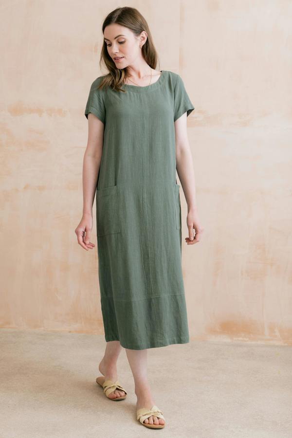 Lily & Me Summer Breeze Linen Blend Dress Laurel Green