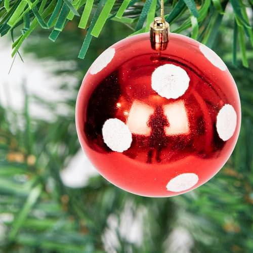 10cm Christmas Bauble Set, Shatterproof Red and White Polka Dot Tree Decorations, 3 or 6 Pack image 5