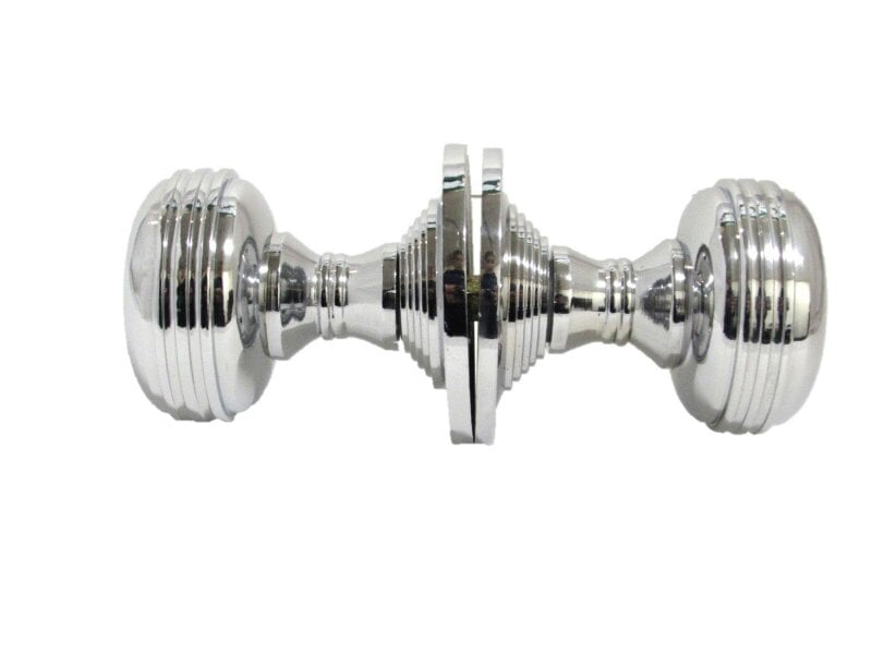 EDH Door Hardware Polished Chrome Reeded Door Knobs + Latch Set Sprung Handles 1 Pair
