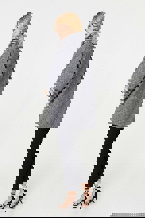 Grey | Faux Fur Trim 3/4 Sleeve Cape Coat