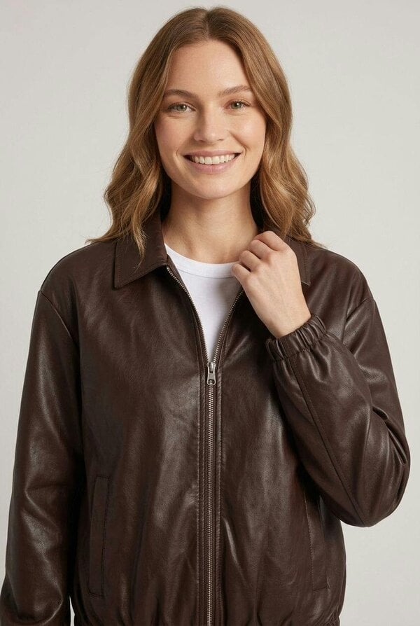 Izabel London Faux Leather Collared Cropped Jacket