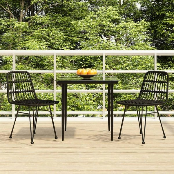 Berkfield 3 Piece Garden Dining Set Black Poly Rattan