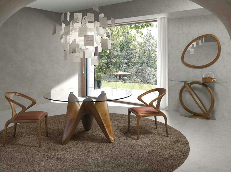 Angel Cerdá Oval console oval tempered glass, walnut and golden polished steel 3246