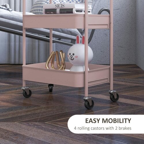 Wyld Haus Razira Metal Pink 3 Tier Steel Storage Trolley