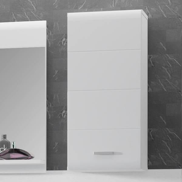 Furniture To Go Ice Cave Hanging Storage Cupboard with 1 Door & Silver Handle in White with White Gloss Door