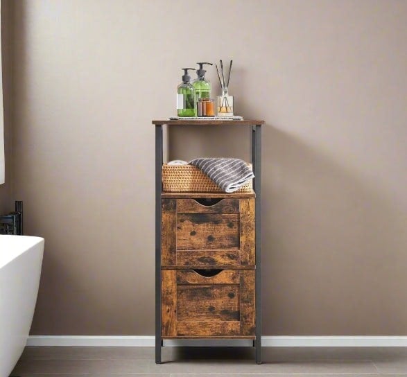 Modcraft Slim Bathroom Floor Cabinet with 2 Drawers and Open Shelf for Bathroom, Bedroom, or Living Room