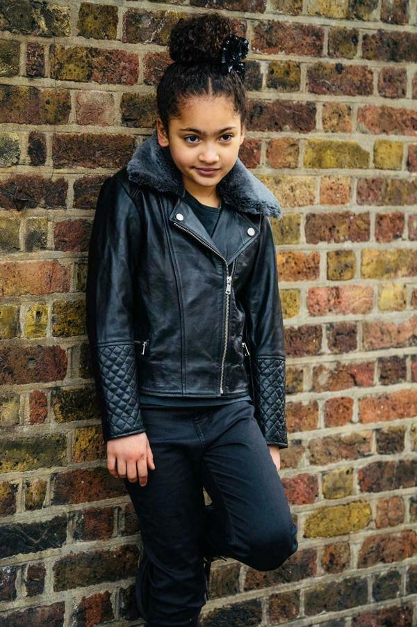 Infinity Leather Kids Jackets Girls 100% Leather Detachable Collar Biker Jackets (3-13 Years)