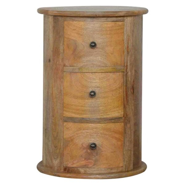 Wyld Haus Amalfi 3 Drawer Wooden Drum Bedside Table