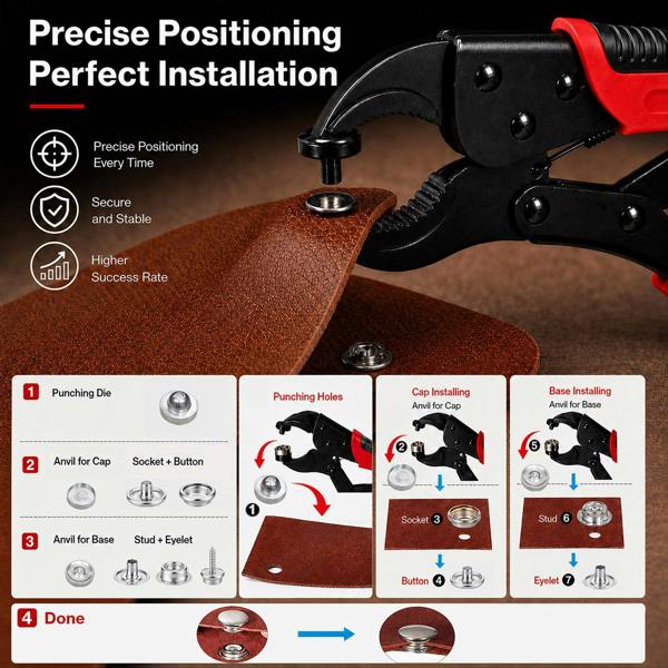 Traderight Snap Fastener Kit Adjustable Press Tool for Boat Covers Leather Cloths Red