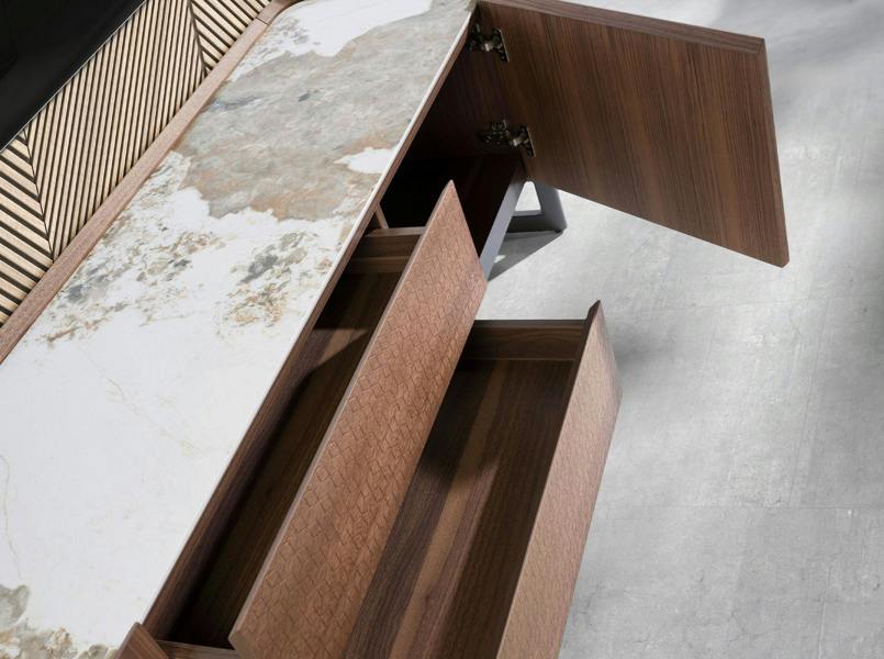 Angel Cerdá Walnut and dark metallised steel TV cabinet with porcelain marble top 3250