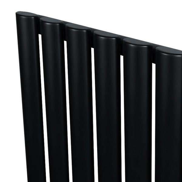 Sleek black oval single column radiator with a smooth matte finish, featuring vertical bars for efficient heating in modern spaces