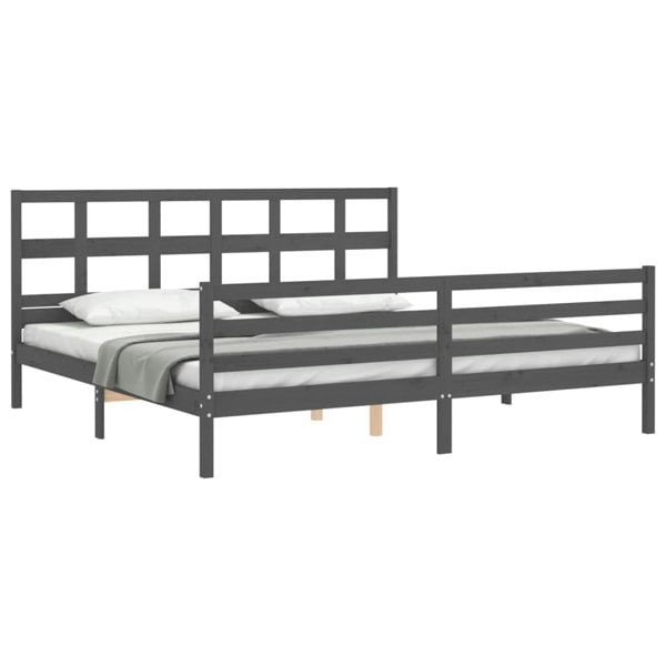 Berkfield Bed Frame with Headboard Grey 200x200 cm Solid Wood