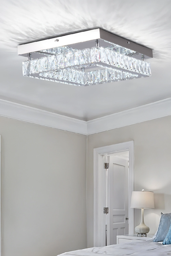 Living and Home 25W Rectangular Crystal Ceiling Light Chandelier