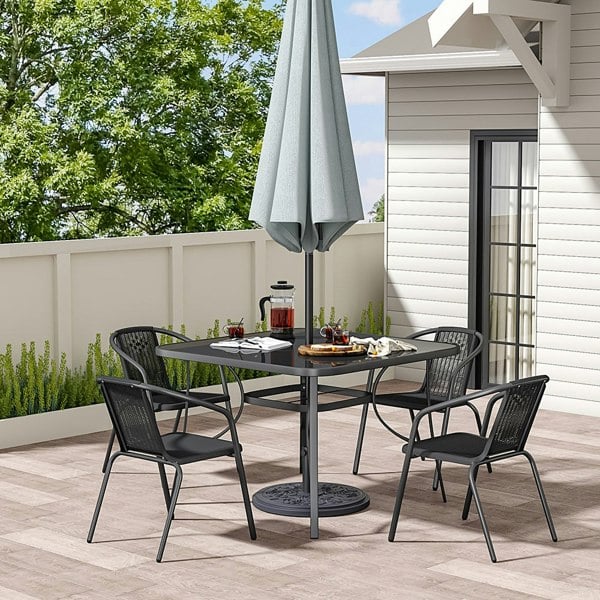 Garden Square Tempered Glass Table and Rattan Chairs Garden Dining Sets Living and Home W 105 x L 105 x H 70.5cm Table with 4 Chairs