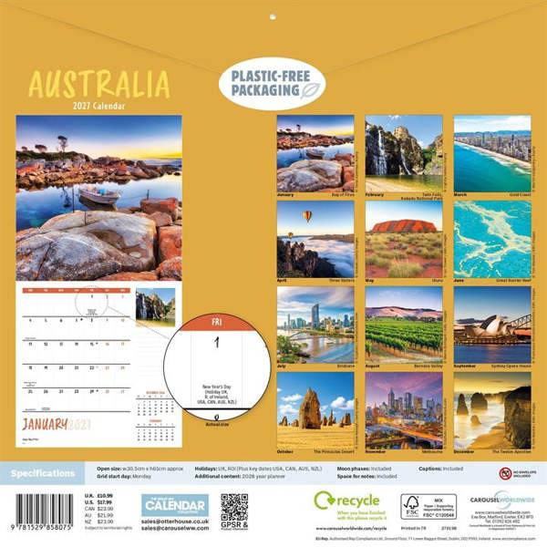 Australia Calendar 2027, Wall Calendars, Month To View, Travel, Gift